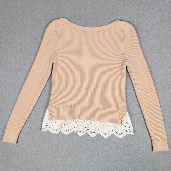 Ann Taylor Sweater Size Medium Peach Lace Hem - Picture 11 of 11